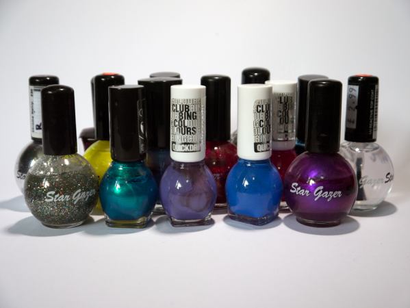 Multiple colours of nail varnish.